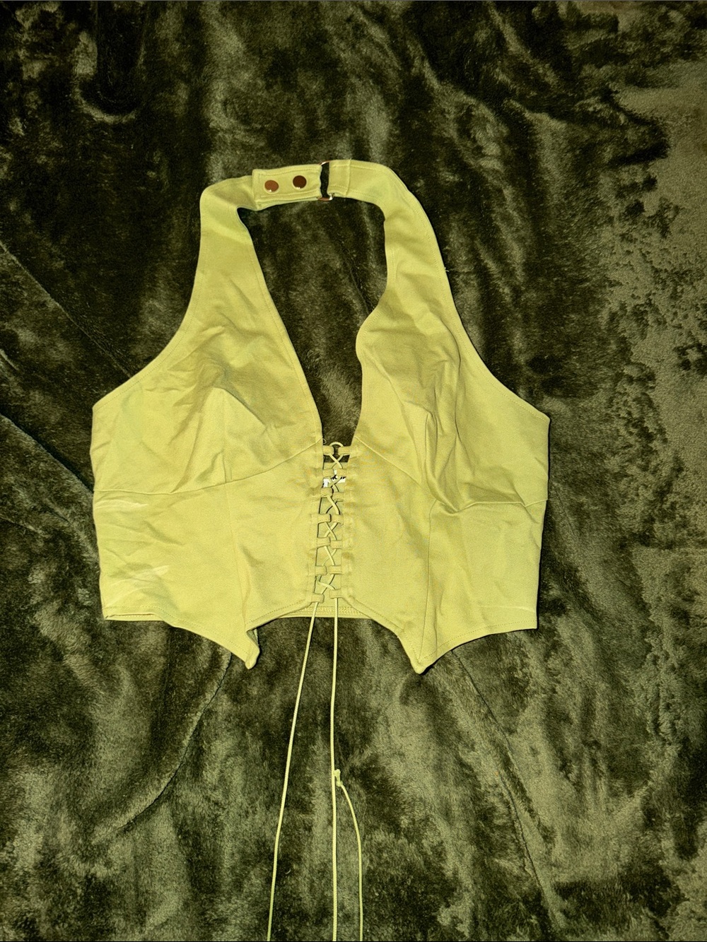 Lace-Up Halter Crop Top in Lime Green